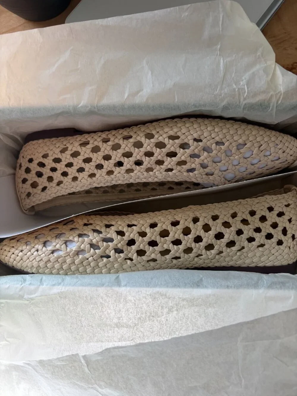J.Crew Quinn Handwoven Leather Ballet Flats Warm Sesame Size 8